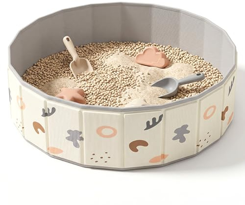 Kids Sandbox, 47in Diameter Spacious Foldable Sand Box For Kids With Cartoon Print, Sandboxes for Indoor and Outdoor Play, Beige Sand Box for Sandboxes for