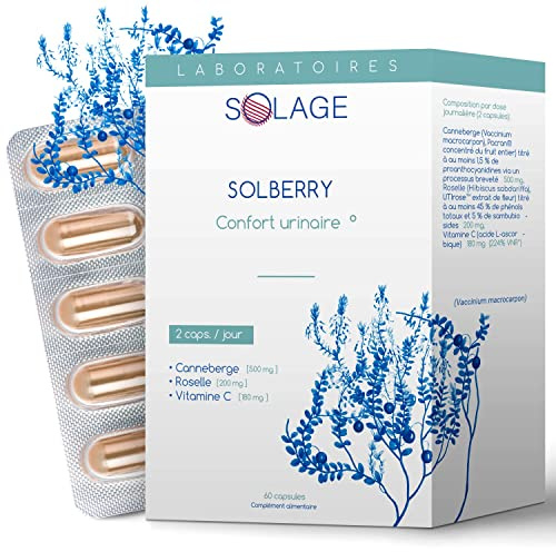 SOLBERRY - Complément alimentaire Infection Urinaire Femme - Puissants Extraits de Canneberge et Hibiscus – Protection 24h/ 24-60 gélules Végan - Laboratoire Français Solage
