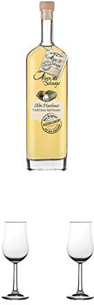 Alpenschnaps Steinbeisser alte Haselnuss 41,8% 0,5 Liter + Nosing Gläser Kelchglas Bugatti mit Eichstrich 2cl und 4cl 1 Stück + Nosing Gläser Kelchglas Bugatti mit Eichstrich 2cl und 4cl 1 Stück