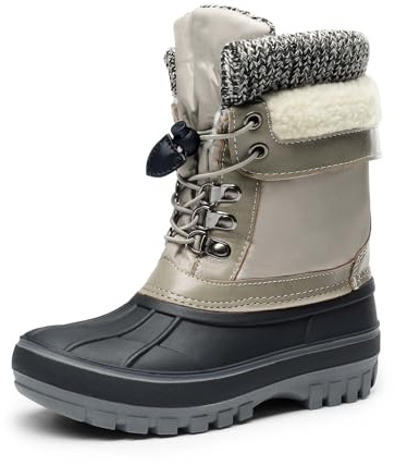 DREAM PAIRS Boys Girls Snow Boots Water-Resistant Outdoor Warm Cozy Anti-Slip Mid Calf Faux Fur Lining Insulated Winter Shoes for Little/Big Kids,Size 11 Little Kid,Lt Grey,KMONTE-1