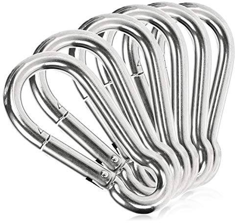 COM-FOUR® 6x Snäppkrokar - Premium karbinhake av väderbeständigt rostfritt stål 304 - stålkrok med 65 kg lastkapacitet för nyckelringar, trädgård, hushåll och hantverk - 60 x 6 mm