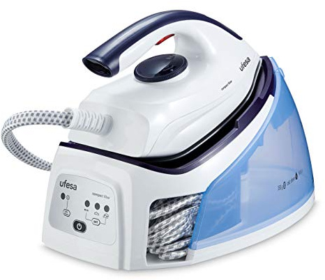 Ufesa PL2450 Centro de Planchado Compacto, 2400W, 6 Bares, Golpe de Vapor Max 350gr y Constante 0-120 gr /min, Suela Cerámica, Temperatura CareTemp, Sistema Antical sin Consumibles