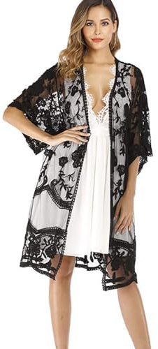 Leisofter Femme Robe de Plage Bikini Cache-Maillots Broderie Robe Couvrir Beach Maillots de Bain Cover Up, Mi-Longueur