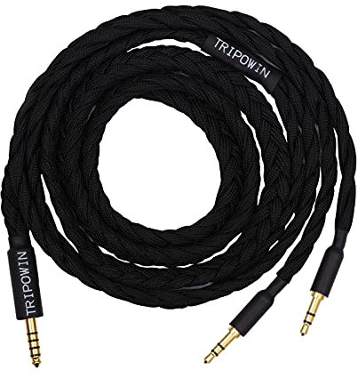 Linsoul Tripowin GranVia Upgraded OFC Hochreines Audio-Ersatzkabel für Kopfhörer, Länge 1,5 m, Dual 3.5mm Stecker für HE4XX/HE-400i/HE400se/Goldplanar(Schwarz,4,4mm)