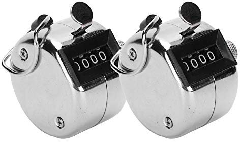 2 Stück Metall Hand Tally Counter, 4-stellig, Mechanischer Zähler, Silber, Handheld Clicker für Menschen, Sport, Stricken, Lager, Büro, 0-9999 Anzeige