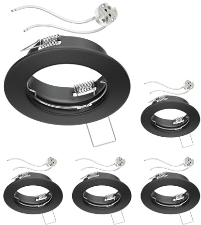 ledscom.de 5x Decken-Einbaurahmen FERE Einbaurahmen schwarz matt (LED/Halogen/MR16/50mm) inkl. GU5.3 Fassung