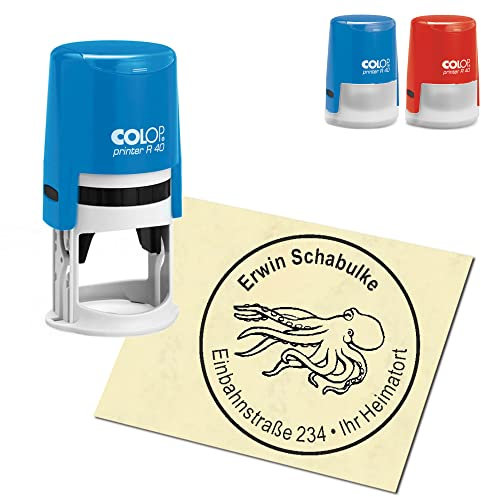 Stempel Adressstempel personalisiert - schwimmender Octopus - rund ∅ 40mm Automatikstempel als Firmenstempel Namensstempel Bürostempel