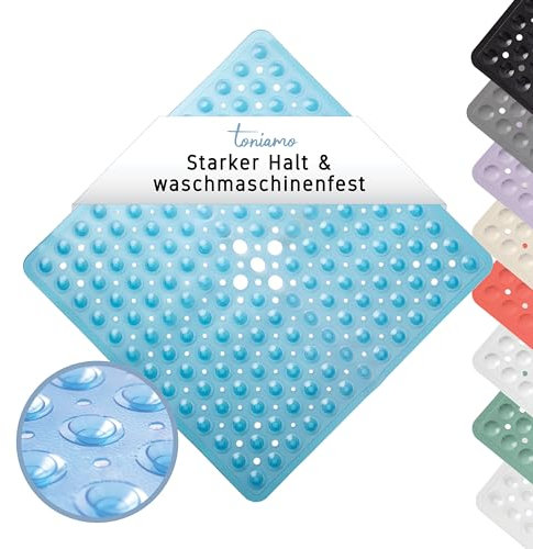 Toniamo Duschmatte rutschfest 53x53 cm | Antirutschmatte Dusche quadratisch | Rutschmatte Dusche antibakteriell & maschinenfest | Duscheinlage rutschfest BPA-frei | Blau