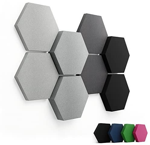 FENNEXT® Schallabsorber Akustikpaneele [8 Stk.] für spürbar reduzierte Geräusche I Modernes Akustikbild aus Hexagon Akustikplatten I Unbedenkliche Wand Paneele hergestellt in der EU I 3D Panels