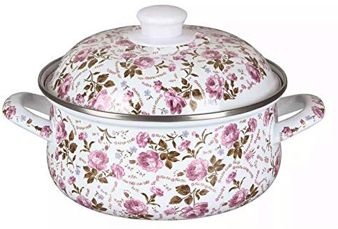 Terrakotta Kochtopf Auflaufschale Binaunes Geschirr Mit Deckel Mit Harter Schmelzbeschichtung, Rosa Blume, Keramikinduktion Und Gassicherheit (Size : 2L)