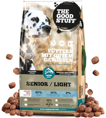 The GOODSTUFF Lachs (Senior/Adult Light) 12,5 kg | Getreidefreies Hundetrockenfutter mit frischem Lachs | Für Hunde mit wenig Aktivität | Hundefutter trocken | Super-Premium Trockenfutter für Hunde