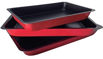 VIVAAS Set of 3 Piece Non Stick Rectangle Baking Roasting Cooking Trays Oven Dish Bakeware Bake Pan Traditional to Chicken, Vegetables, Pork, Bake Fish, Meat Or Any Food You Want to Do