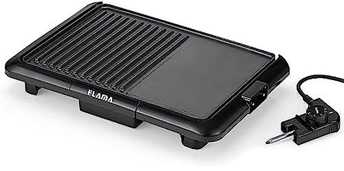 Flama Parrilla Plancha 4723FL, 2000W, Aluminio, Superficie de Cocción de 360 x 255 mm, Termostato Regulable y Extraíble, Revestimiento Antiadherente