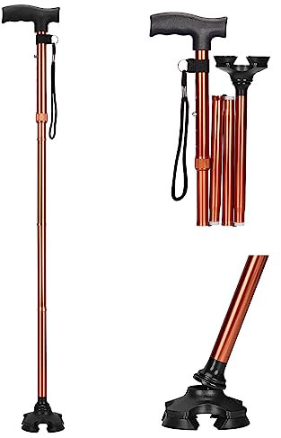 supregear Gehstock für Männer und Frauen – Verstellbar Faltstock, Leicht, Selbststehender, Antirutsch Gehstock mit T-Griff und Anti-Lost Wrist Strap für Senioren und Erwachsene