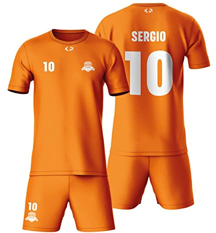 KALLPA Sport Equipación Deportiva de fútbol Personalizada. Niños y Adultos.100% sublimación. Solo Camiseta. Personaliza con tu Nombre, Escudo, número y Sponsor. (Naranja, Solo Camiseta)