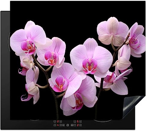 KitchenYeah© Herdabdeckplatte Einteilig Herdabdeckung Abdeckplatte für | 60x52 cm - Ceranfeld Abdeckung Induktionskochfeld Aufrollbare Matte Pink - Orchidee - Blumen - Rosa - Flora