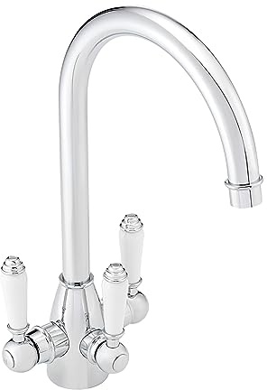 ENKI KT124 Cotswold Traditional Filter Kitchen Tap, Chrome, Drinking Water | Ceramic Disc Valve, Flexible Hoses Included, Easy Install, Fittings Included, Under Sink Filter Compatible