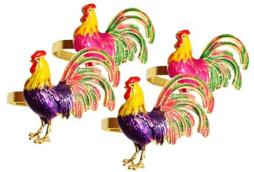 DEARMAMY Hahn-Serviettenringe 4 Stück Metall-Hühnchen-Serviettenhalter Emaille-Ostern-Serviettenschnallen Feiertagsparty-Serviettenschnallen Für