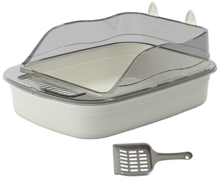 perfk Bac à litière pour Chat, Toilettes Anti-éclaboussures, 50x34x18cm, bac à Sable pour Chat avec Bassin de Sable Haut côté, Grand bac à litière pour Chat, Gris