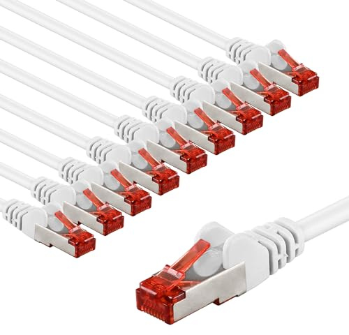 goobay 65989 CAT6 Netzwerkkabel im 10er Set/Patchkabel geschirmt S/FTP/CU Ethernet Kabel, PiMF, LSZH/Cat 6 Kabel mit 10Gbits / Weiß / 10x 5m