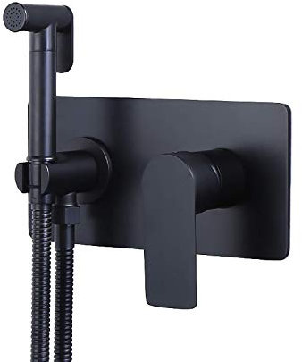 Schwarzes Stoffwindel-Sprühset, Heiß- und Kaltwasser-Handbidet-Sprühset, Toilettenset, Einzelgriff-Toilettensprühset aus Messing, wandmontiertes Badezimmer-Toilettenset mit Duschschlauch, rund (krei