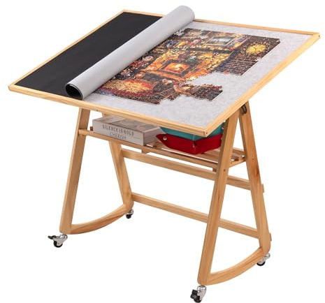 LAVIEVERT 1500 Piece Tilting Puzzle Table with Legs & Cover, Adjustable Jigsaw Puzzle Board Easel with Storage, Portable Space-Saving Wooden Table with Non-Slip Tabletop & 4 Wheels for Adults