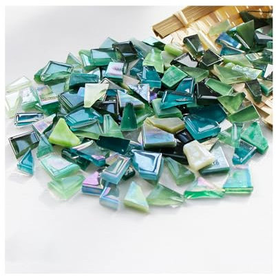 Yuelulala 500g Mixed Color Irregular Crystal Mosaic Tiles, Tiny Mosaic Tile Crystal Craft for Craft Bathroom Kitchen Home Decoration DIY Art Projects Art Material Decoration (Green Series)(A16-1)