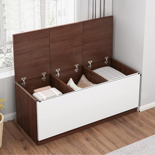 Aufbewahrungstruhe mit großer Kapazität und Sicherheitsscharnier, Klappbank aus Holz, platzsparender Schuhschrank für den Eingangsbereich im Wohnzimmer, Schlafzimmer, Walnuss, 100 x 40 x 40
