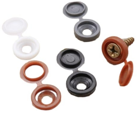 200Pcs Screw Cover Caps, M4/M5 Screw Covers Plastic Dust Washer Flip Tops, Screw Cover Caps for Metric 4 to 5 Screws, Hinged Type Screw Cover Caps Fold Over Caps (Black White Grey Brown)