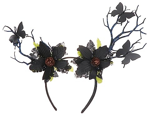 PAMINGONO 1 Stück Geweih Kopfschmuck Haarband Mit Blättern Und Schmetterlingen Ideal Für Tanzpartys Festivals Und Besondere Anlässe Trendiger Haarreifen Für Damen Und ädchen