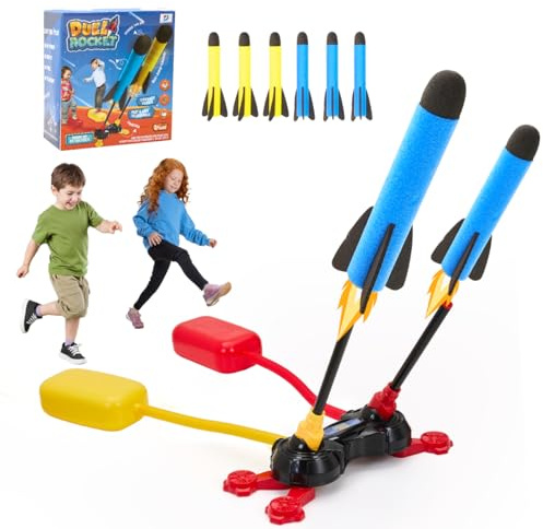 Qivange Toys for 3-10 Years Old Boys Girls, Dual Rocket Launcher Toys with 6pcs Rocket, Outdoor Garden Camping Game for Kids Age 3 4 5 6, Birthday Gift for Children