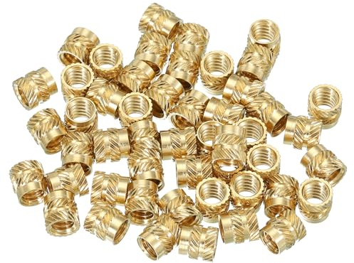 PATIKIL 50 Pcs Insertos Roscados 1/4-20x8x8mm Tuercas Roscadas Dorado