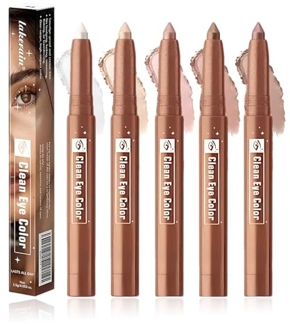 5 Stück Lidschatten Stift, Eyeshadow Stick, Lidschatten Stift Shimmer, Hervorhebung Pigmentierter, Cremige Augen Make-up für Faltenfreie Eyes, 1,5 g