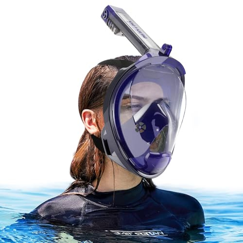 HINATAA Maschera Snorkeling Integrale Adulti,Anti-fog Maschera Subacquea Doppia Flottante,180° Maschera Boccaglio Snorkeling Anti-Leak Supporto Camera,Maschera Sub Adulto Bambini (Nero Viola, L/XL)