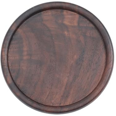 CALFOVERA Posavasos Redondo de Madera Resistente Al Calor de 8.8cm, de Nogal Natural Negro, con Ranuras para Proteger la Mesa, Soporte de Madera para Tazas de Café, Cojín Aislante Térmico, Platillos