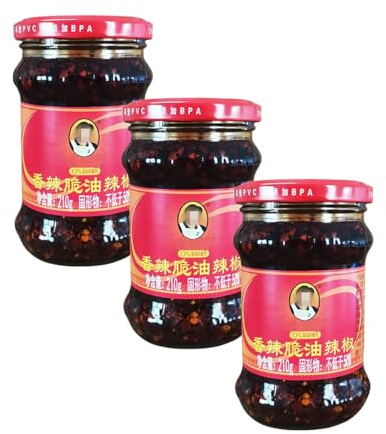 YIJIA | Salsa de Chili Crujiente 210g X 3 Botella - Un gran condimento para casi todos los platos chinos