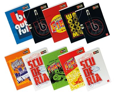 Pigna Maxi-Hefte BBurago, 10er-Pack, Format A4, behandelter Einband, 80 g FSC-Papier, exklusive Ausgabe der Bburago-Kollektion, 0Q, kariert mit 5 mm Rand