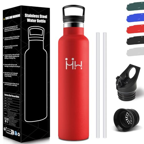 HoneyHolly Trinkflasche 1L Edelstahl, BPA-Frei, Wasserflasche Edelstahl, Auslaufsichere Isolierflasche Doppelwandig, Isolierflasche, Thermoflasche, mit Strohhalm, Thermoflasche Kohlensäure Geeignet