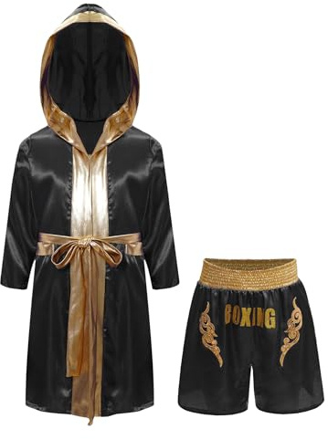iiniim Conjuntos de Boxeo para Niños, Boxeo, Conjuntos con Lentejuelas, Batas para Entrenamiento de Boxeo, 5-16 Años Black&Gold 13-14 años