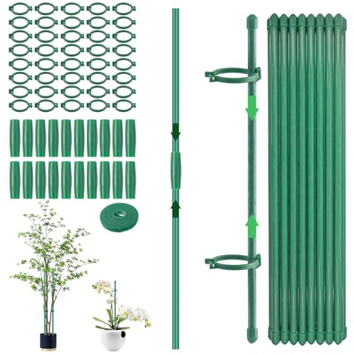 Hevysuo 20 Piezas Tutores para Plantas,30cm Estacas Plásticos per Orquídeas,Rosas,Plantas de Tomate,Estacas Ajustables con 40 Tapa Protectora,40 Mosquetones, 20 Conexión Tubos