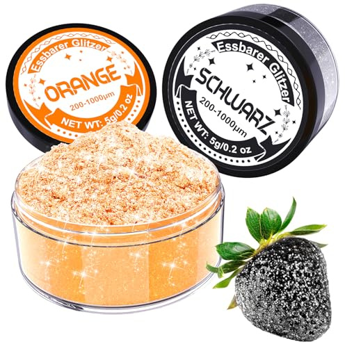 Essbarer Glitzer für Getränke - 2 Farben Lebensmittelfarbe Pulver Set, Glitzer Essbar für Torten, Donut, Edible Glitter für Getränke, Cocktail, Glitzerpulver Orange und Schwarz, Halloween - 5g