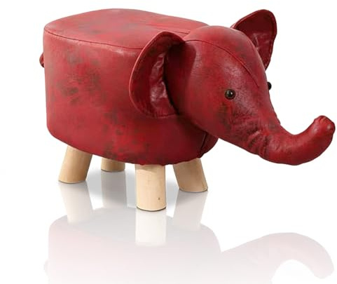 HERCHR Banc d'éléphant sur Tabouret d'animaux, Pas de Pied Animal Mignon, tabourets Animaux, Dessin Animal Mignon Banc d'animal pour Chambre à Coucher, Salon ou entrée (Rouge)