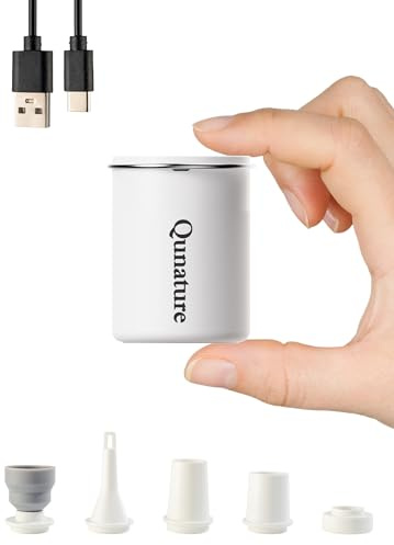 Qunature Mini elektrisk luftpump, 5 kPa magnetisk bärbar pump med ljus och uppladdningsbart batteri 1 500 mAh, snabb uppblåsning/tömning för luftmadrass, camping och resor, simring, vit