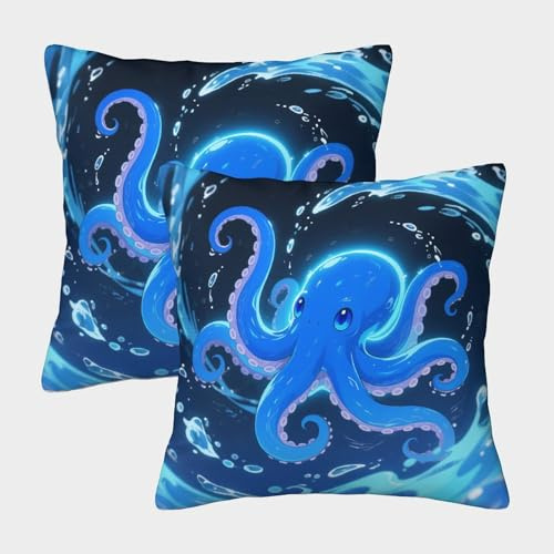 WXLWHR Fundas De Cojines con Pulpo Juego De 2 Funda Almohadón Pulpo Dibujos Lavable Poliéster Decorativa para Sala De Estar Sofá Coche 45x45cm
