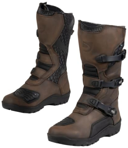 MOTOBLOUZ KRUGER EVO Bottes Moto Enduro Homme Certifiées CE Norme EN 13634 Cuir de Vachette Protections Malléoles et Tibias 3 Boucles Aluminium Inserts Rétro-Réfléchissants Semelle Crantée