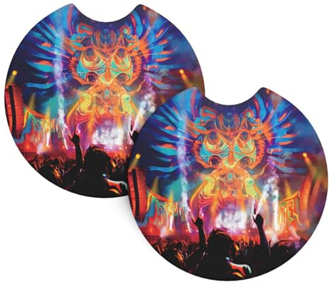 WZYWHJ Music Festival Prints - Posavasos de goma de calidad para coche, juego de 2, fáciles de limpiar, protegen el interior del vehículo