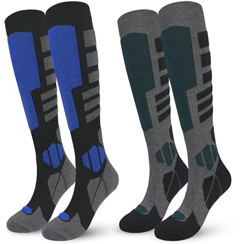 KOOOGEAR Merino Wool Ski Socks for Men,Thermal Ski Socks Knee High Long Walking Hiking Sports Socks with Full Cushioned for Winter Skiing Snowboarding (Green/Blue)