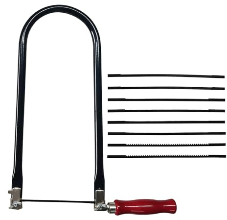 Kit de scie à chantourner 310 mm avec 8 lames de scie à chantourner (4 6 8 10), scie à chantourner pour sculpture sur bois, avec manche en bois avec lames de scie assorties, coupes précises, scie fine