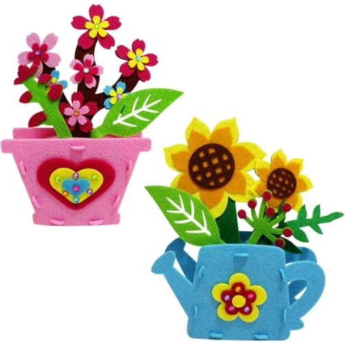 KEWUF 2 Stück Bastelsets Für Kinder, Basteln Mädchen, Kinder Blumenstrauß Handwerksset, DIY-Blumenstrauß, Kinderhandwerk, Handwerkgeschenk, Handwerkliche Vliesstoffe (Pfirsichblüten, Sonnenblumen)