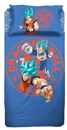 hermet Set Lenzuolo Letto Singolo Dragon Ball 100% Cotone, Completo Letto 1 Piazza, Lenzuolo Sopra + Lenzuolo con Angoli + Federa, Biancheria per la Cameretta, Prodotto Ufficiale